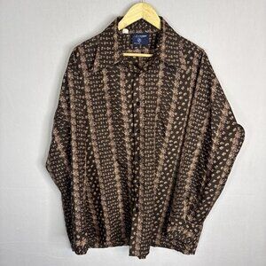 Arrow Disco Canada XXL Tall Brown Floral Print Button Front Shirt 70s Style